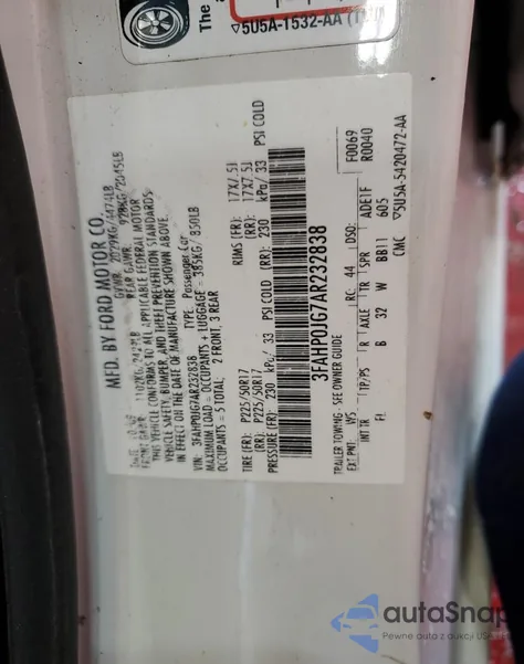 2010 Ford Fusion Sel из США, поврежденный, VIN 3FAHP0JG7AR232838